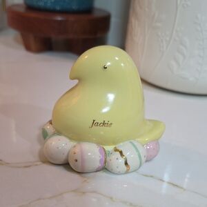 Lenox Yellow Ceramic Chick Figurine with Pastel Decorative Eggs